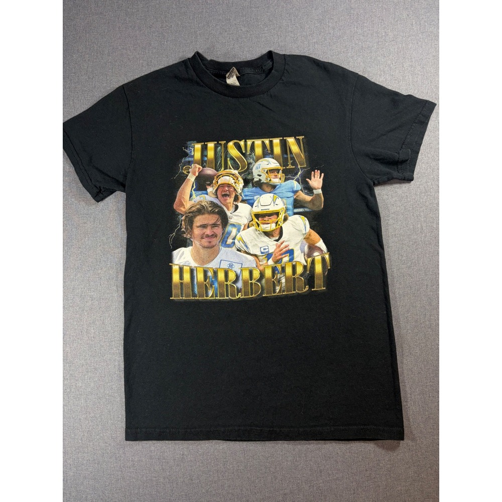 Justin Herbert Los Angeles Chargers Graphic T-Shirt Mens Small Black Football